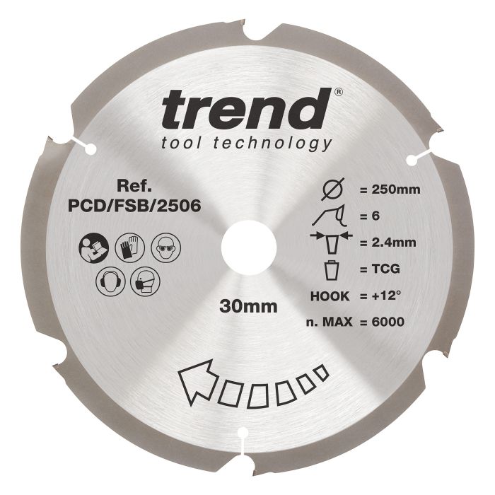 PCD/FSB/2506 - Trend PCD Fibre Cement Circular Saw Blade 250mm x 30mm x 6T