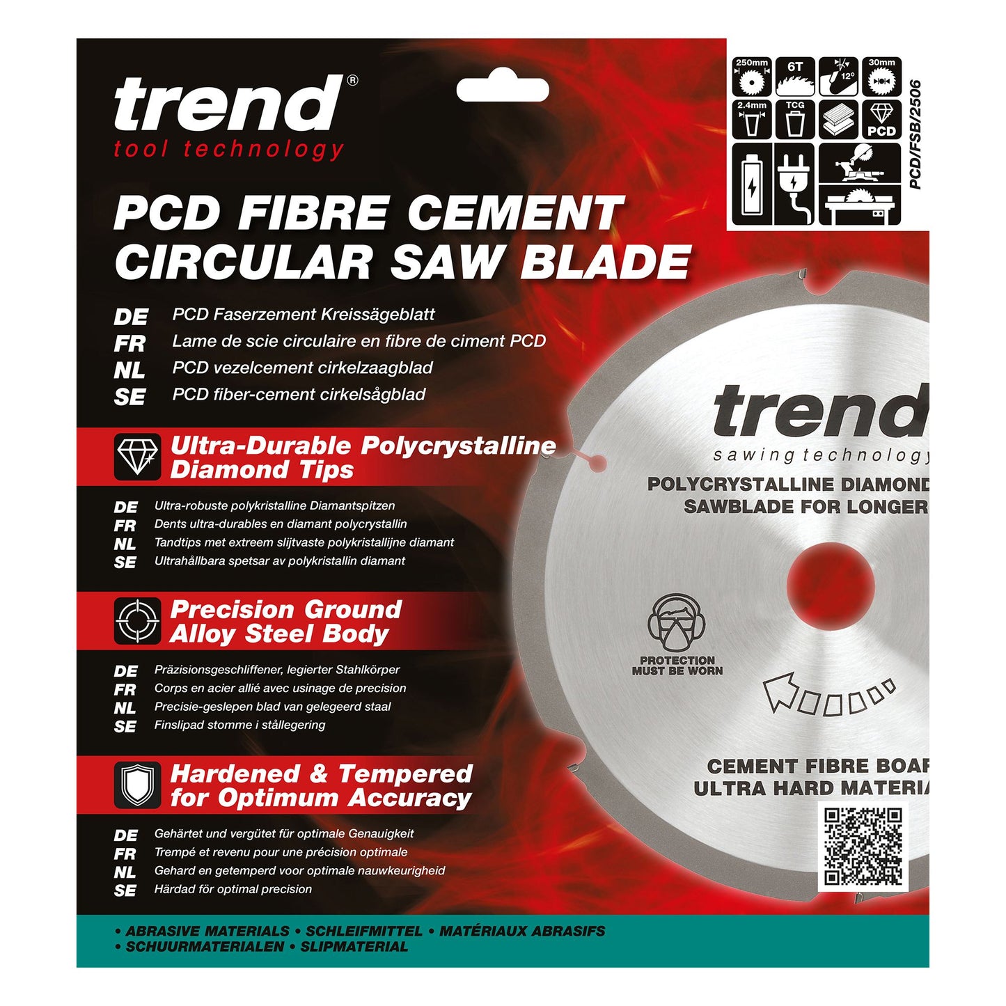 PCD/FSB/2506 - Trend PCD Fibre Cement Circular Saw Blade 250mm x 30mm x 6T