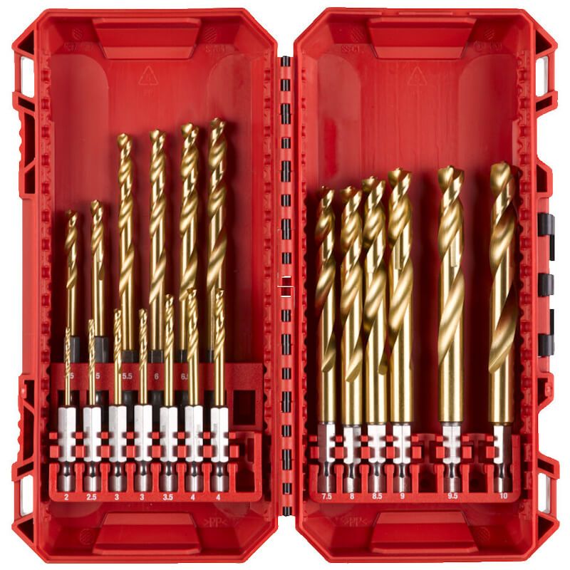 Milwaukee 19 Piece Red Hex ShockWave Impact Duty HSS-Ground Titanium Metal Drill Bit Set 4932493866