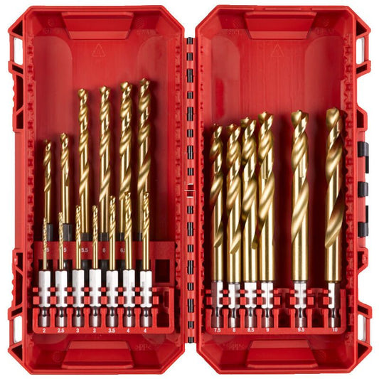 Milwaukee 19 Piece Red Hex ShockWave Impact Duty HSS-Ground Titanium Metal Drill Bit Set 4932493866