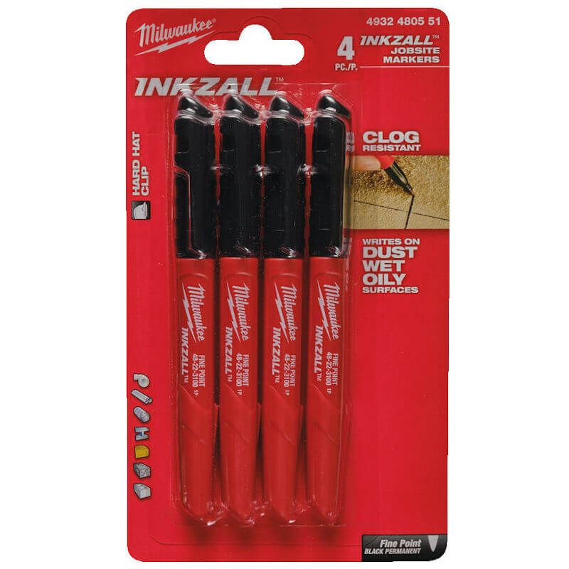 Milwaukee Inkzall Jobsite Marker 4 Pack 4932480551